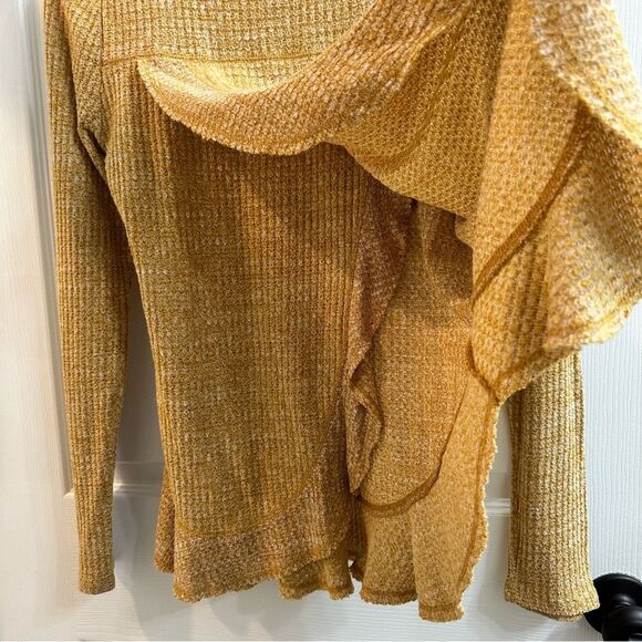 Anthropologie Saturday Sunday Wendy Waffle Knit Thermal Top Ruffle Wrap Back XS - Picture 10 of 11